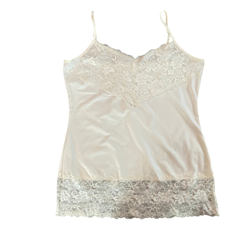 Studio Y Womens Floral Lace Trim Cami Cream Preppy Sweetheart Neckline (Size XL)